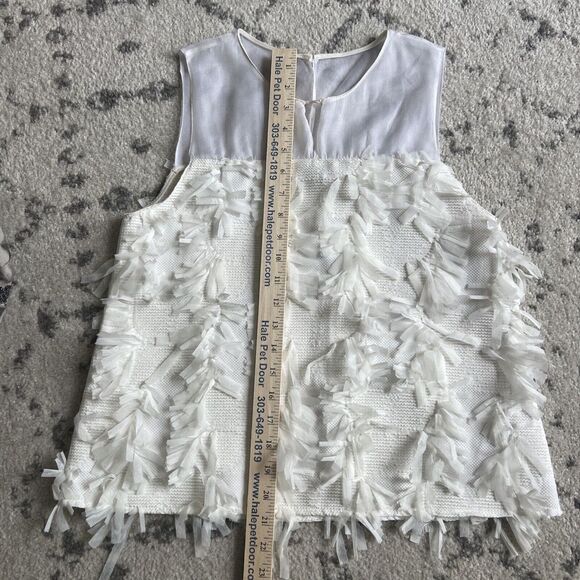 Hunter Bell Womens White Sleeveless Top Mesh Frayed Decor - Picture 2 of 11